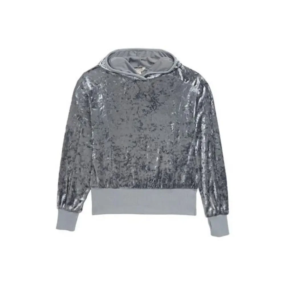 Habitual Girl Marley Crushed Velour Hooded Pullover In Grey Size 12 MSRP‎ $56